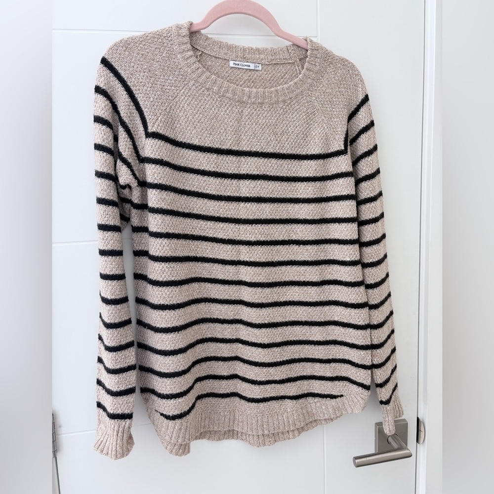 Pink Clover Beige and Black Striped Sweater